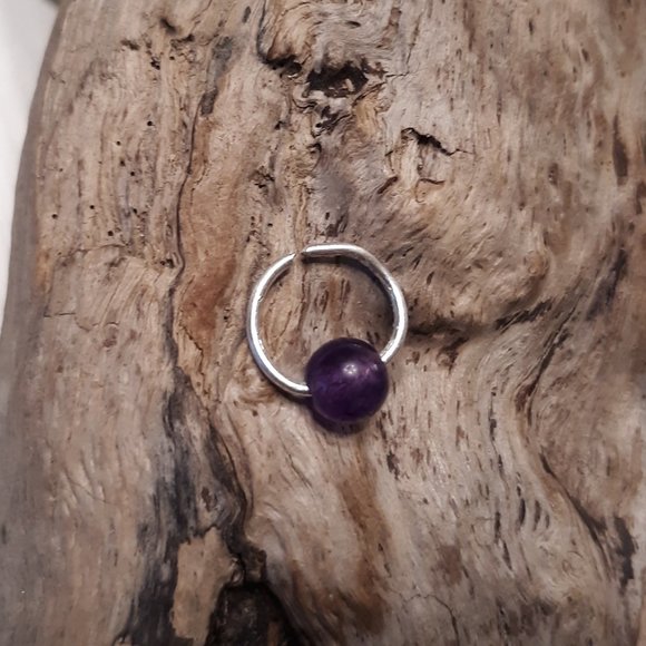 Nose Tragus Cartilage Helix Hoop Earring Purple Amethyst Bead - Picture 1 of 3